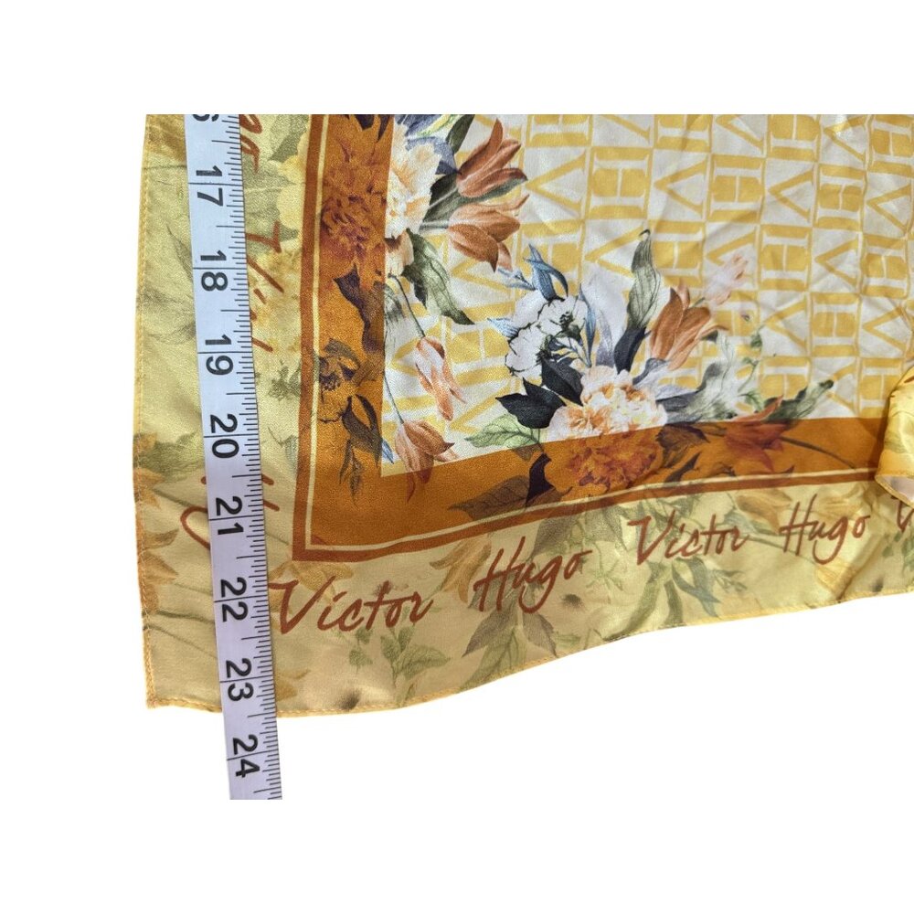 Vintage Victor Hugo Womens Floral Silk Scarf Yellow Botanical Monogram 60cm - Picture 7 of 7